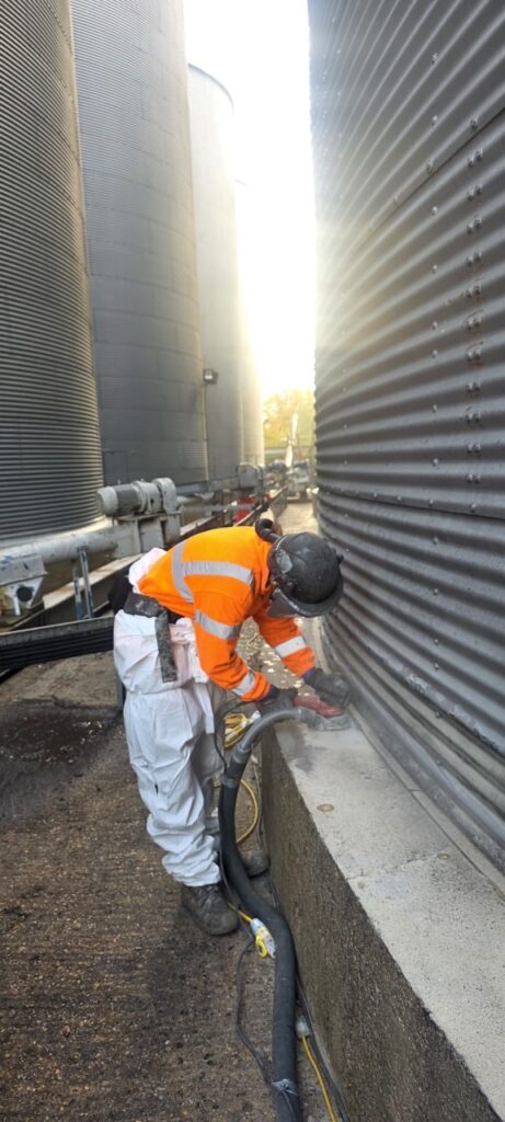 The concrete plinth was prepared by method of vacuum controlled diamond grinding