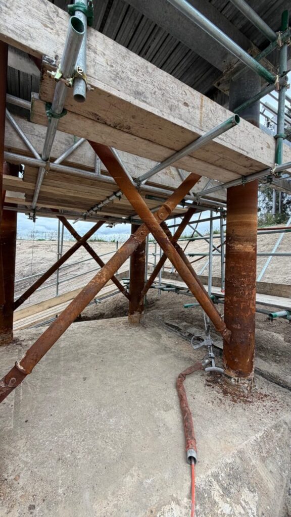 Surge Pond Steelwork Coating Norfolk 04 Corroded Column Bases On Concrete Plinth