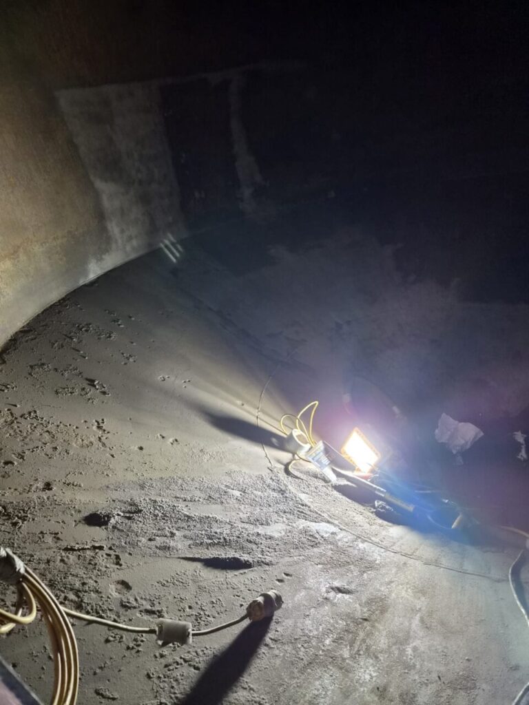Waste Oil Tank Lining Coventry 05 - Sponge Blasting Under Way to Tank Cone